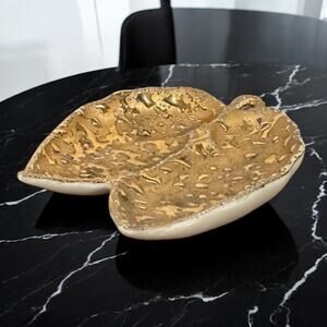 3/$20 Weeping Bright Vintage 22K Gold Hand Decorated Leaf Trinket Jewelry Dish